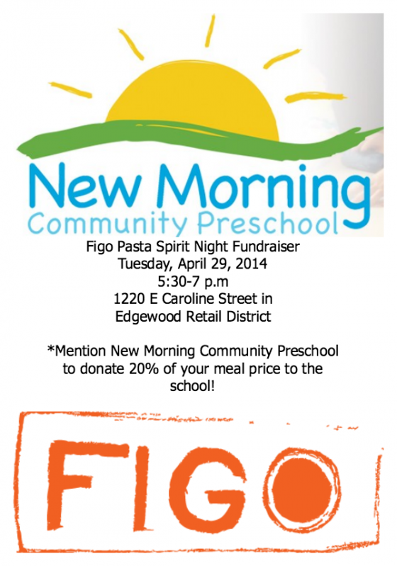 New Morning Community Preschool Spirit Night Fundraiser 4/29