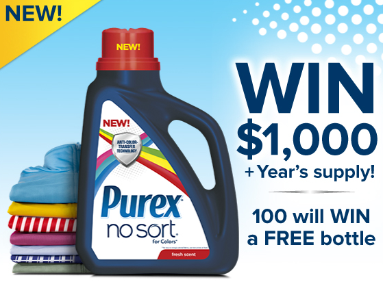 Win a year's worth of Purex No Sort for Colors + $1,000 ~ MommyTalkShow.com